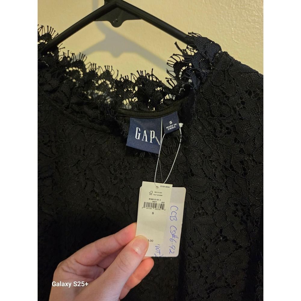 Gap Lace Shift Dress Womens Small Black NEW Floral Mock Neck Short Sleeve - Picture 4 of 4